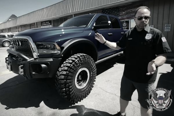 fitting 40" sticky tires under a full sized truck at american off road customs