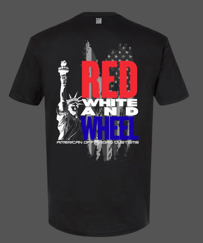 - American Off-Road Customs T-shirt with a patriotic red, white, and blue off-road design