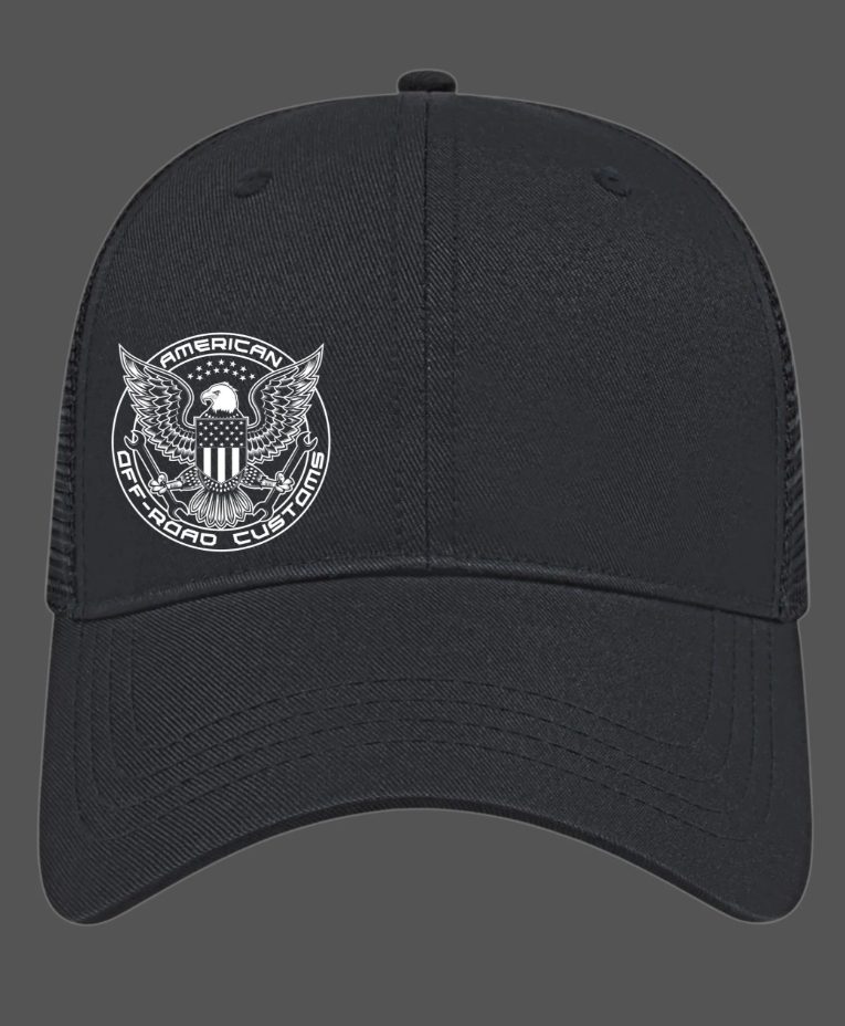 american off road customs black snap back hat for off road trails