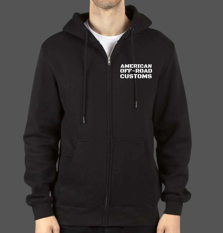 american off road customs black zip up hoodie